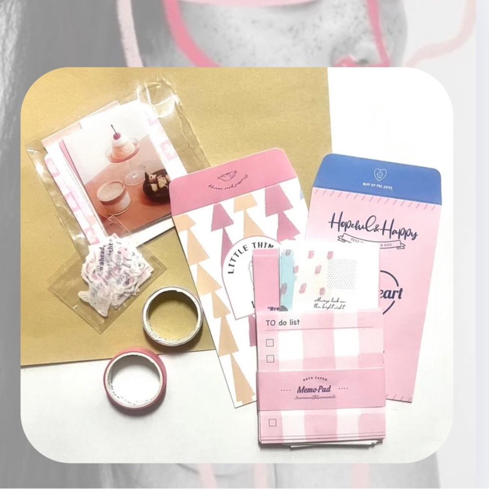 🎉 pink abstract kawaii aesthetic stationery set for planning & junk journaling
